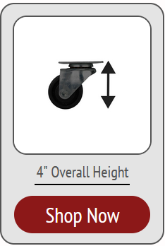 Low Profile Medium Duty Plate Casters with an overall height of 4 inches exactly. Up to 500 lbs capacity. 