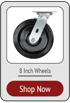 8 inch diameter plate casters available in many colors, plate sizes, brakes & other options 