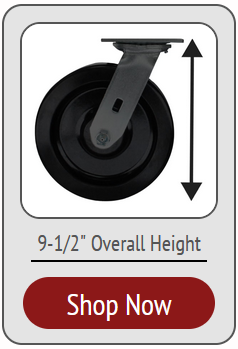 Low Profile Medium Duty Plate Casters with an overall height of 9-1/2 inches exactly - Up to 2,000 lbs capacity