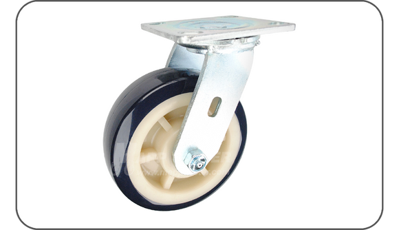 Dark Blue & Cream White Polyurethane on Polyolefin (Plastic) Medium Duty Plate Casters