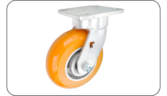 Orange & Silver Polyurethane on Aluminum Caster Plate Casters, Heavy Duty Ball Bearing 
