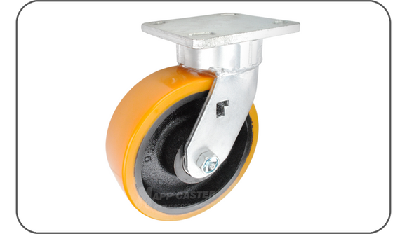 Orange & Black Polyurethane on Iron Caster Plate Casters
