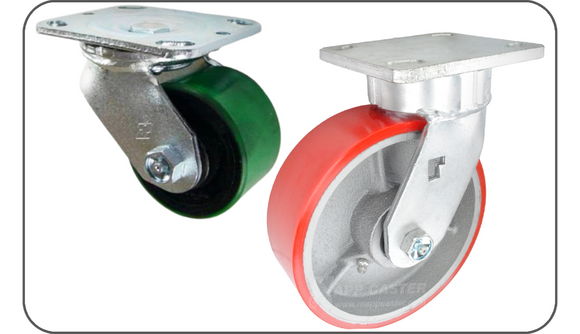 Red & Silver, Green & Black Polyurethane on Iron Caster Plate Casters