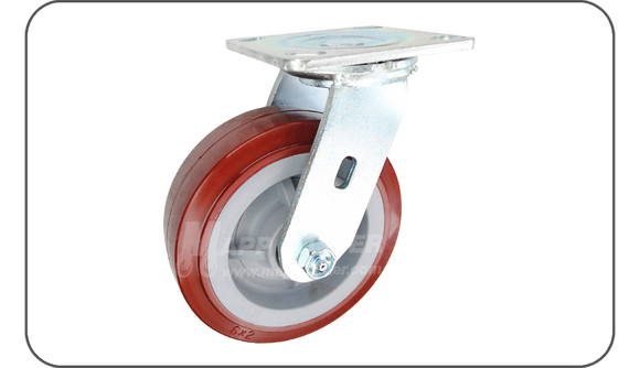 Red & Grey Polyurethane on Polyolefin (Plastic) Medium Duty Plate Casters
