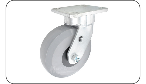 Grey Solid Elastomer Polyurethane Medium Duty Plate Casters - In Stock Ready to Ship