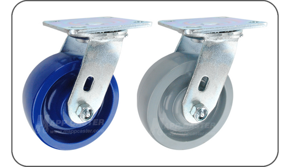 Blue & Grey Solid Polyurethane Medium Duty Plate Casters