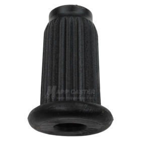 A black plastic socket designed to be pressed into tubing for attaching casters to furniture legs.