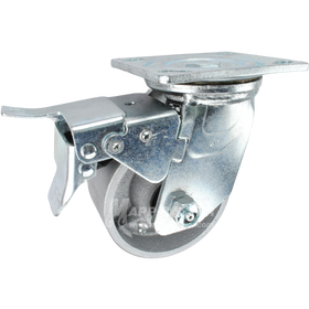 4" x 2" Cast Iron Wheel Swivel Caster with Total Locking Brake - 900 Lbs Capacity
