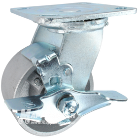 4" x 2" Cast Iron Wheel Swivel Brake Caster - 900 Lbs Capacity