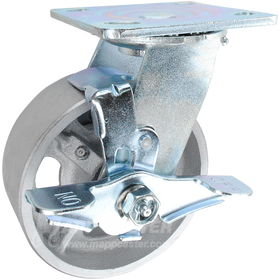 5" x 2" Cast Iron Wheel Swivel Brake Caster - 1,200 Lbs Capacity