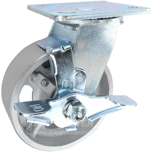 5" x 2" Cast Iron Wheel Swivel Brake Caster - 1,200 Lbs Capacity