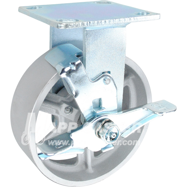 146CIRB620RB 6" x 2" Cast Iron Wheel Rigid Brake Caster - 1,250 Lbs Capacity