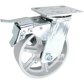 146CIRB620SBTL 6" x 2" Cast Iron Wheel Swivel Caster with Total Lock Brake - 1,250 Lbs Capacity