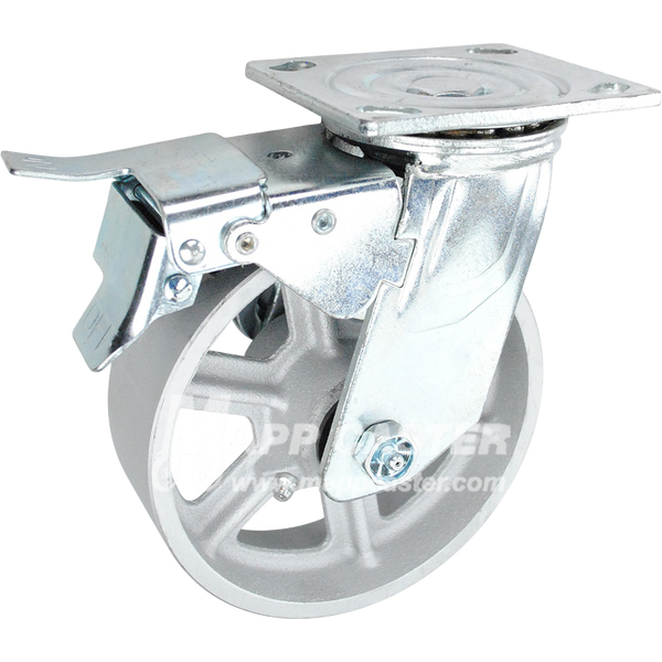 146CIRB620SBTL 6" x 2" Cast Iron Wheel Swivel Caster with Total Lock Brake - 1,250 Lbs Capacity