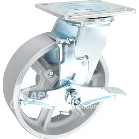 146CIRB620SB 6" x 2" Cast Iron Wheel Swivel Brake Caster - 1,250 Lbs Capacity