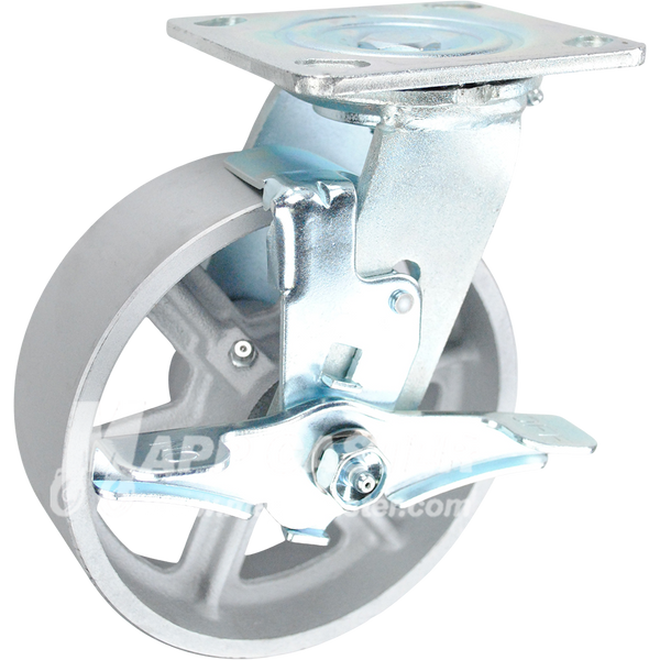 146CIRB620SB 6" x 2" Cast Iron Wheel Swivel Brake Caster - 1,250 Lbs Capacity