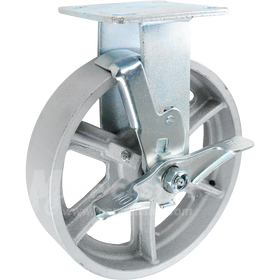 146CIRB820RB 8" x 2" Cast Iron Wheel Rigid Brake Caster - 1,250 Lbs Capacity