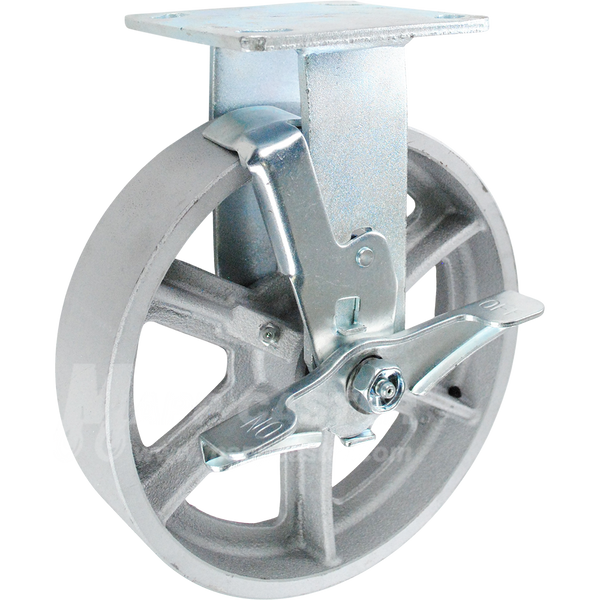 146CIRB820RB 8" x 2" Cast Iron Wheel Rigid Brake Caster - 1,250 Lbs Capacity