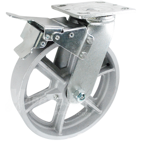 8" x 2" Cast Iron Wheel Swivel Caster with Total Locking Brake - 1,250 Lbs Capacity