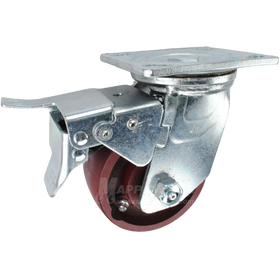 4" x 2" Ductile Steel Wheel Swivel Caster Total Locking Brake, 4" x 4-1/2" Top Plate - 1250 Lbs Capacity