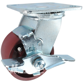 4" x 2" Ductile Steel Wheel Swivel Brake Caster, 4" x 4-1/2" Top Plate - 1250 Lbs Capacity