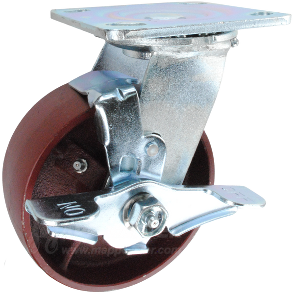 5" x 2" Ductile Steel Wheel Swivel Brake Caster - 1,250 Lbs Capacity
