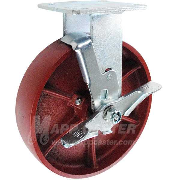 146DUCT820RB 8" x 2" Ductile Steel Wheel Rigid Brake Caster - 1250 Lbs Capacity