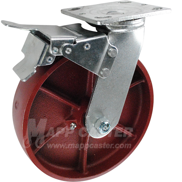 146DUCT820SBTL 8" x 2" Ductile Steel Wheel Swivel Caster w/ Total Lock Brake - 1250 Lbs Capacity