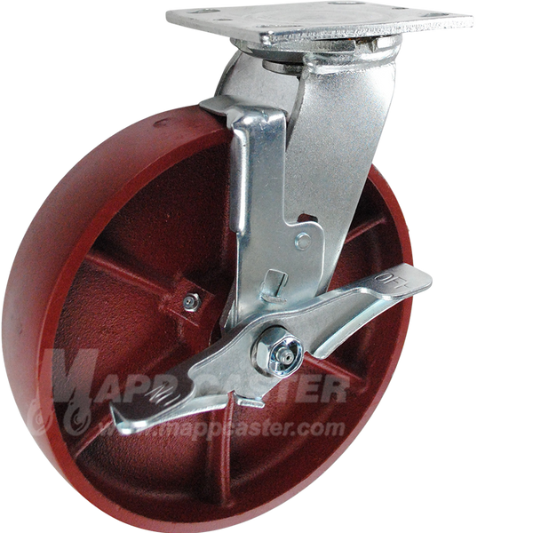 146DUCT820SB 8" x 2" Ductile Steel Wheel Swivel Brake Caster - 1250 Lbs Capacity