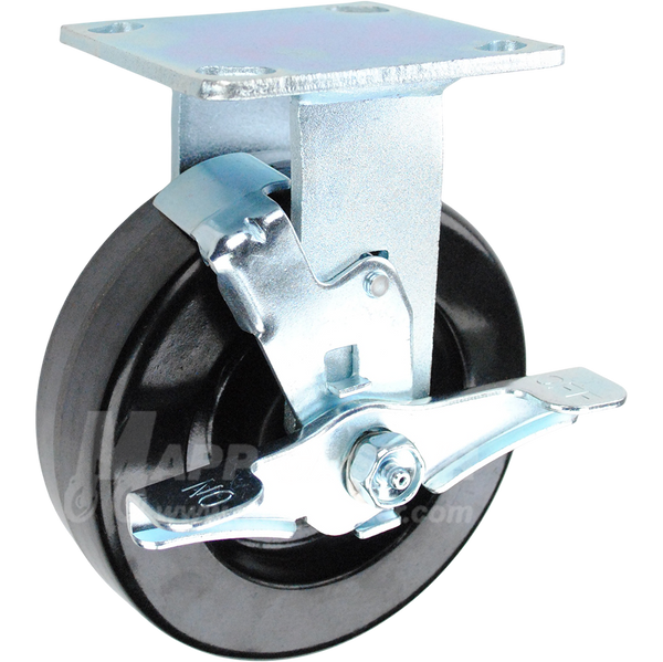 146DURB620RB 6" x 2" Phenolic Wheel Rigid Brake Caster - 1,200 Lbs Capacity