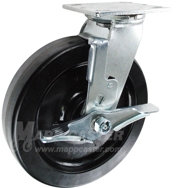 146DURB820SB 8" x 2" Phenolic Wheel Swivel Brake Caster - 1,250 Lbs Capacity