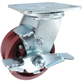 4" x 2" V-Groove Ductile Steel Wheel Swivel Brake Caster 
