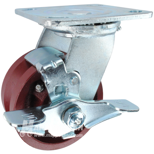 4" x 2" V-Groove Ductile Steel Wheel Swivel Brake Caster 