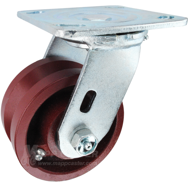 4" x 2" V-Groove Ductile Steel Wheel Swivel Caster