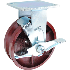 146DVRB620RB 6" x 2" Ductile Steel V-Groove Wheel Rigid Brake Caster - 1250 Lbs Capacity
