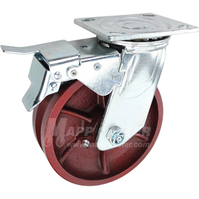 146DVRB620SBTL 6" x 2" Ductile Steel V-Groove Wheel Swivel Caster with Total Lock Brake - 1250 Lbs Capacity
