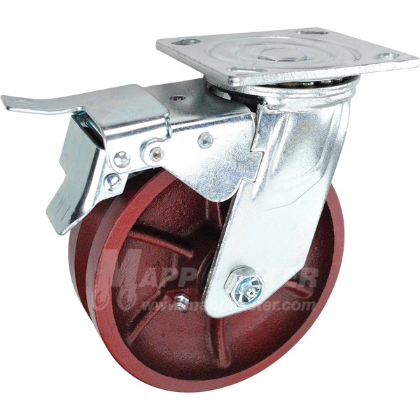 146DVRB620SBTL 6" x 2" Ductile Steel V-Groove Wheel Swivel Caster with Total Lock Brake - 1250 Lbs Capacity