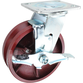 146DVRB620SB 6" x 2" Ductile Steel V-Groove Wheel Swivel Brake Caster - 1250 Lbs Capacity