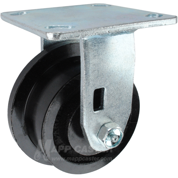 4" x 2" Flanged Ductile Steel Wheel Rigid Caster, 4" x 4-1/2" Top Plate - 1250 Lbs Capacity