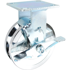 146FVG620RB 6" x 1-3/4" Forged Steel V-Groove Wheel Rigid Brake Caster - 1250 Lbs Capacity