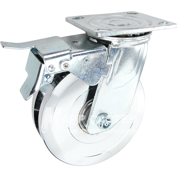 146FVG620SBTL 6" x 1-3/4" Forged Steel V-Groove Wheel Swivel Caster with Total Lock Brake - 1250 Lbs Capacity