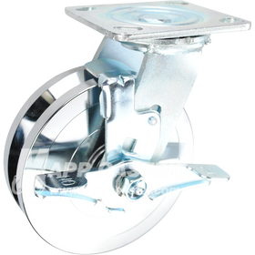 146FVG620B 6" x 1-3/4" Forged Steel V-Groove Wheel Swivel Brake Caster - 1250 Lbs Capacity