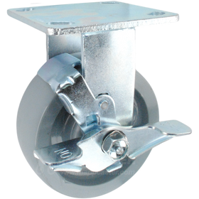 5" x 2" Grey Solid Polyurethane Wheel Rigid Brake Caster - 1,000 Lbs Capacity