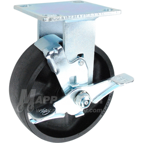 6" x 2" High Temp Nylon Wheel Rigid Brake Caster - 1,200 Lbs Capacity