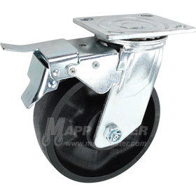 6" x 2" High Temp Nylon Wheel Swivel Caster with Total Locking Brake - 1,200 Lbs Capacity