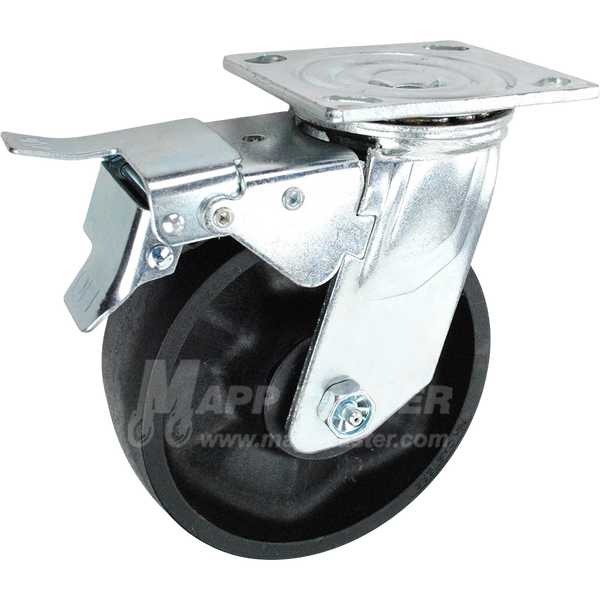 6" x 2" High Temp Nylon Wheel Swivel Caster with Total Locking Brake - 1,200 Lbs Capacity