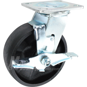 146HEAT620SB 6" x 2" High Temp Nylon Wheel Swivel Brake Caster - 1,200 Lbs Capacity