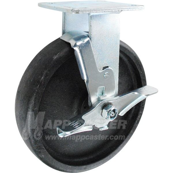 146HEAT820RB 8" x 2" High Temp Nylon Wheel Rigid Brake Caster - 1,250 Lbs Capacity