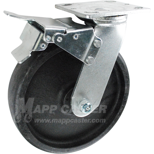 146HEAT820SBTL 8" x 2" High Temp Nylon Wheel Swivel Caster with Total Locking Brake - 1,250 Lbs Capacity