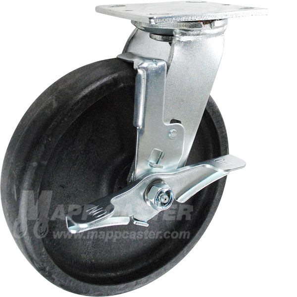 146HEAT820SB 8" x 2" High Temp Nylon Wheel Swivel Brake Caster - 1,250 Lbs Capacity